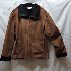 Chicos Design Faux Suede Zip Up Jacket Quilted Diamond Pattern Western Casual